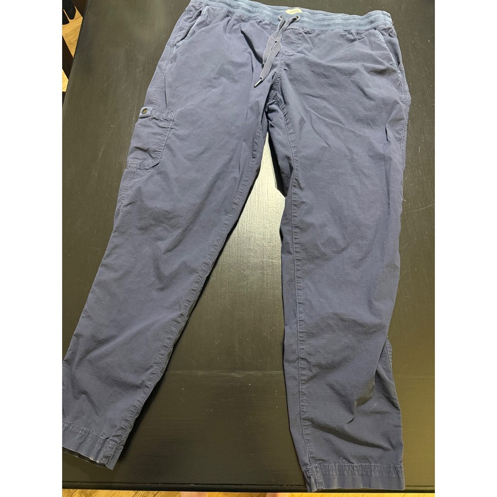 LL Bean Mens XL Navy Blue Cargo Jogger Pants Drawstring Elastic Waist Tapered